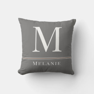 Monogram Name Modern Typography Gray White Peach Throw Pillow