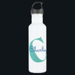 Monogram Name Modern Typography Stainless Steel Water Bottle<br><div class="desc">A fun modern tilted monogram and name typography design.  Change the initial and name to personalize.</div>