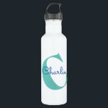 Monogram Name Modern Typography Stainless Steel Water Bottle<br><div class="desc">A fun modern tilted monogram and name typography design.  Change the initial and name to personalize.</div>