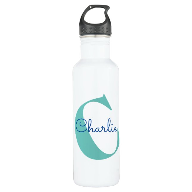 Monogram Name Modern Typography Stainless Steel Water Bottle (Front)