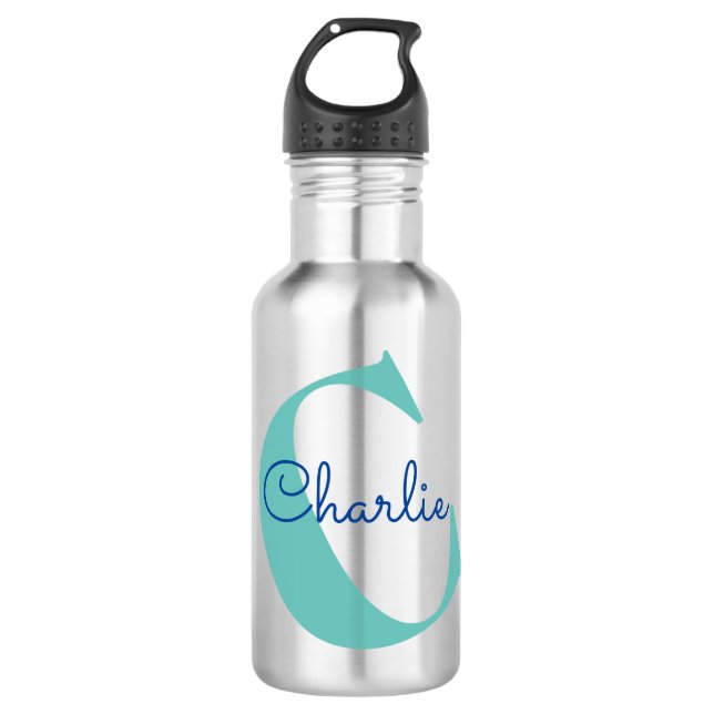 Monogram Name Modern Typography Stainless Steel Water Bottle (Front)