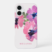 Monogram Name Modern Watercolor Pink Floral