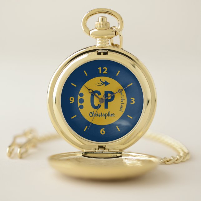 Monogram name navy and gold with arrow and dots pocket watch (Inside)