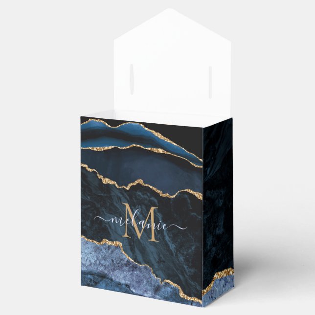Monogram Name Navy Blue Gold Gift or Favor Boxes (Opened)