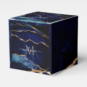 Monogram Name Navy Blue Gold Glitter Favor Boxes