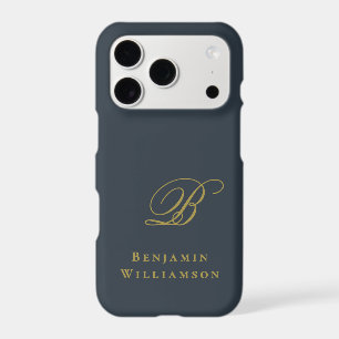 Monogram Name Navy Blue Gold Initial Minimal Men iPhone 17 Pro Case