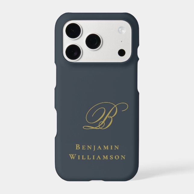Monogram Name Navy Blue Gold Initial Minimal Men  iPhone Case (Back)