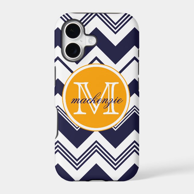 Monogram Name Navy Blue White Chevron Pattern Iphone Case (Back)