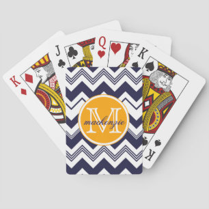 Monogram Name Navy Blue White Chevron Pattern Poker Cards