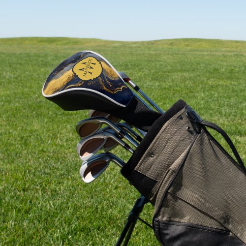 Monogram Name on NavyGold Abstract Marble FluidArt Golf Head Cover