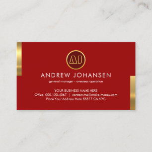 Monogram Name On Stunning Red Gold Tabs Business Card