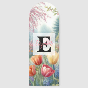 Monogram name on vintage watercolor floral park bookmarks