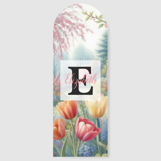 Monogram name on vintage watercolor floral park bookmarks