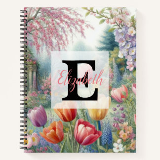 Monogram name on vintage watercolor floral park notebook