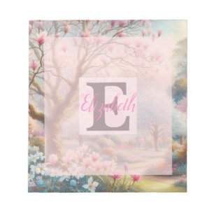 Monogram name on vintage watercolor floral park notepad