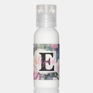 Monogram name on watercolor Flowers in pastels   Hand Lotion