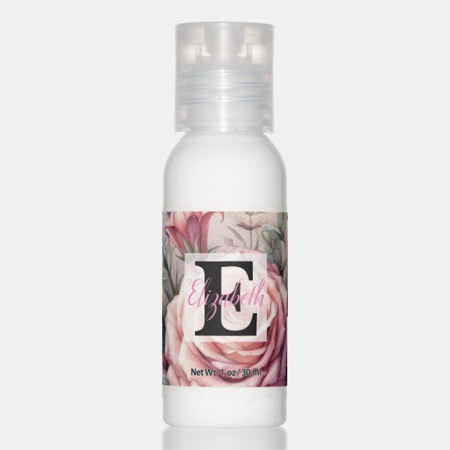 Monogram name on watercolor Flowers in pastels   Hand Lotion (Front)