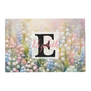 Monogram name on watercolor Flowers in pastels Placemat