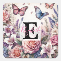 Monogram name on watercolor Flowers in pastels  
