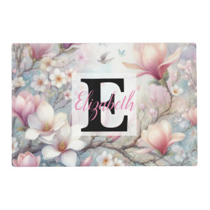 Monogram name on watercolor Flowers in pastels Th Placemat