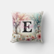 Monogram name on watercolor Flowers in pastels Th