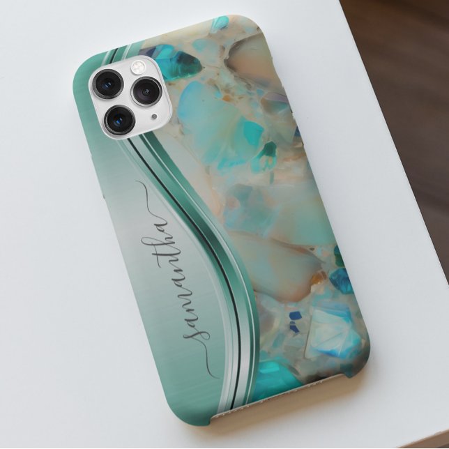 Monogram Name Opal Turquoise Aqua  Case-Mate iPhone Case (Creator Uploaded)