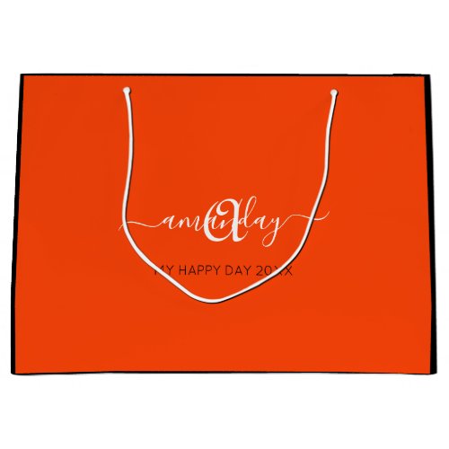 Monogram Name Orange Bridal Sweet16th Wedding Large Gift Bag