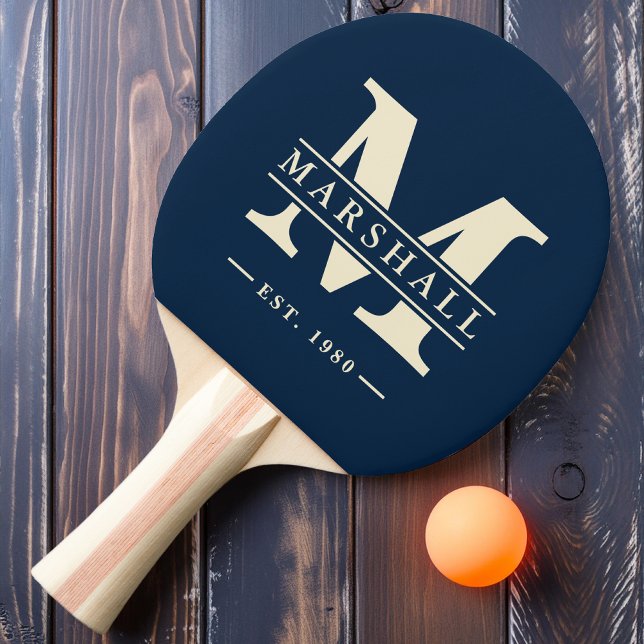 Monogram & Name Overlay Deep Sea Blue Ping Pong Paddle (Creator Uploaded)