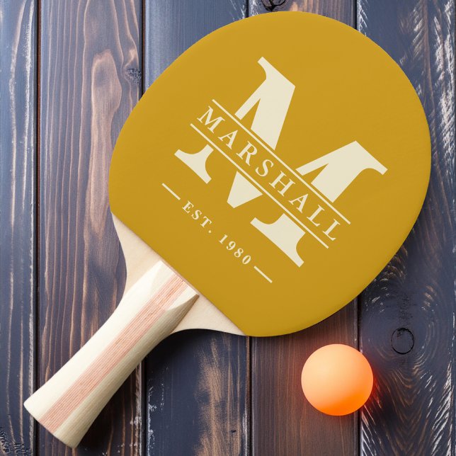 Monogram & Name Overlay Golden Ochre Ping Pong Paddle (Creator Uploaded)