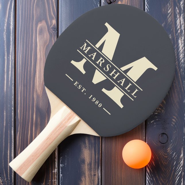Monogram & Name Overlay Mediterranean Gray Ping Pong Paddle (Creator Uploaded)