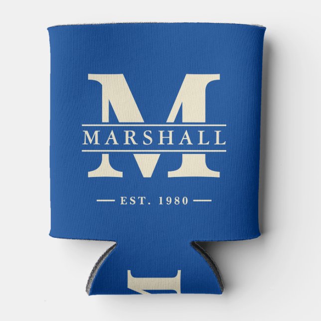 Monogram & Name Overlay Mid-Century Royal Can Cooler (Front)