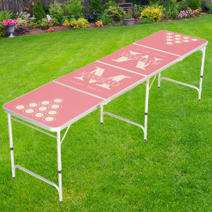 Monogram & Name Overlay on Peach Cream Beer Pong Table
