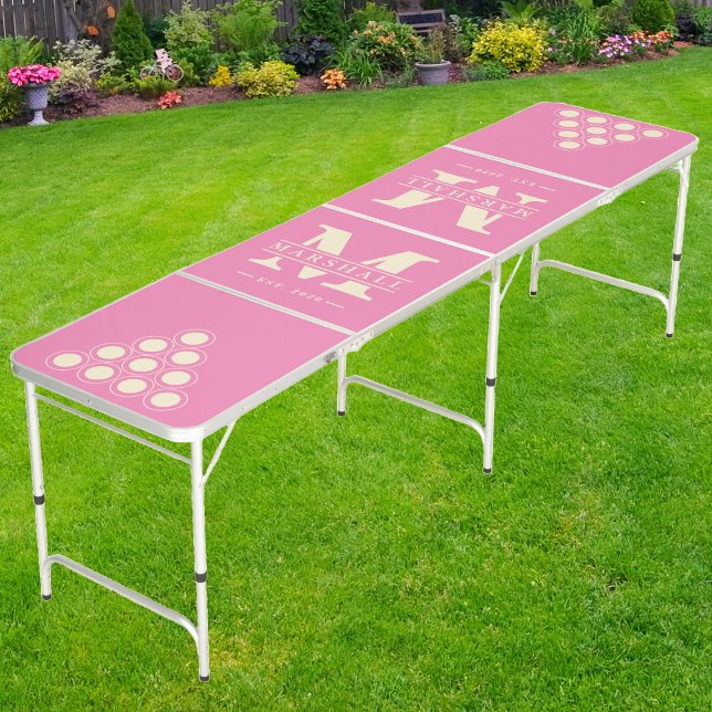 Monogram & Name Overlay on Pink | Cream Beer Pong Table (Creator Uploaded)