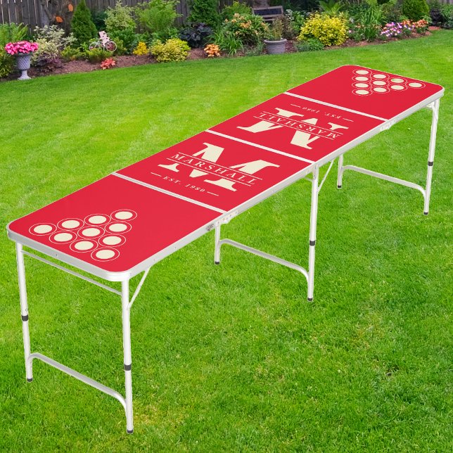 Monogram & Name Overlay on Red | Cream Beer Pong Table (Creator Uploaded)