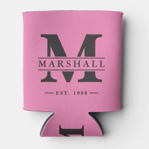 Monogram &amp; Name Overlay Pink and Black Can Cooler