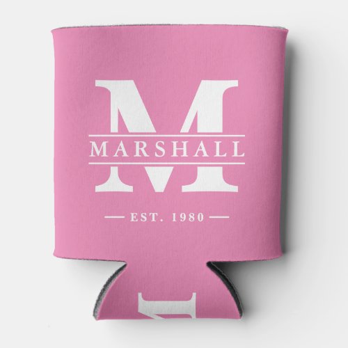 Monogram & Name Overlay Pink Can Cooler