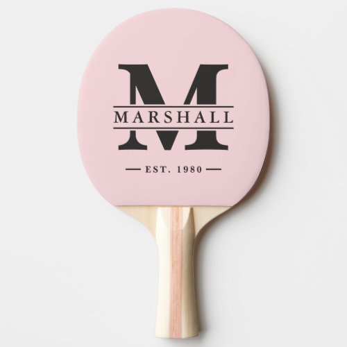 Monogram & Name Overlay Pink Whisper and Black  Ping Pong Paddle
