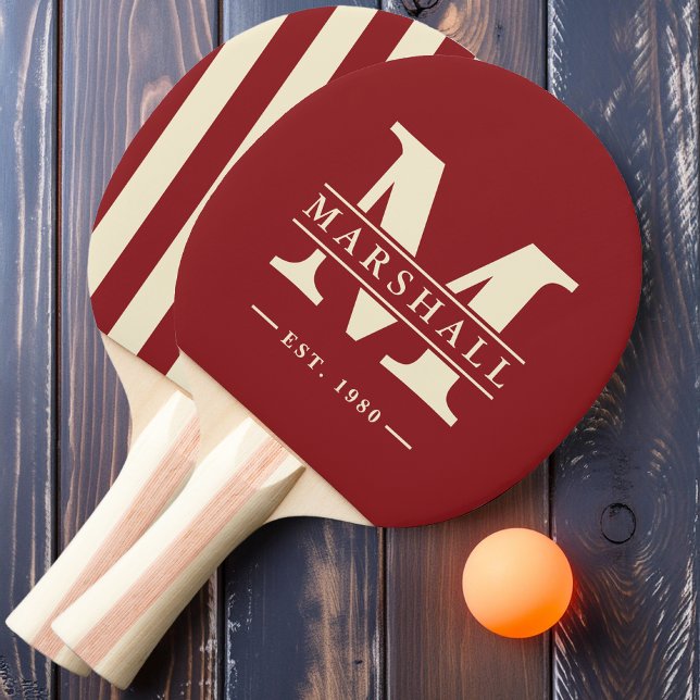 Monogram & Name Overlay Striping Deep Cranberry Ping Pong Paddle (Creator Uploaded)