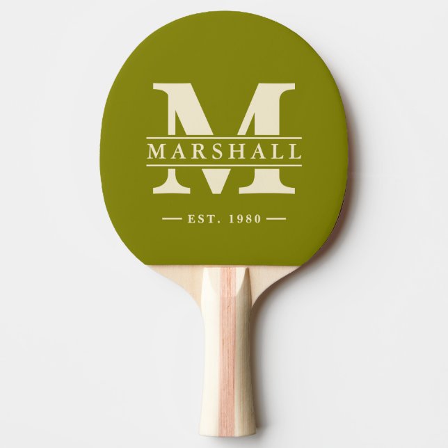 Monogram & Name Overlay Warm Olive Ping Pong Paddle (Front)