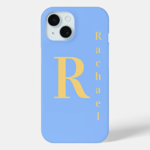 Monogram Name Pastel Blue iPhone 15 Case