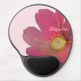 Monogram Name Pastel Pink Floral Red Wildflower  Gel Mouse Pad