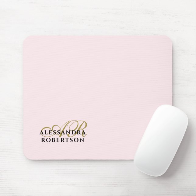 Monogram Name Pastel Pink Gold Black Minimalist  Mouse Pad (With Mouse)