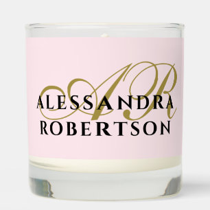 Monogram Name Pastel Pink Gold Black Minimalist Scented Candle