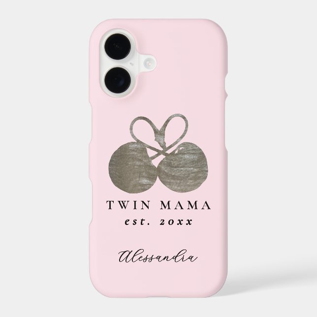 Monogram Name Pastel Pink Twin Mama Est. Year  iPhone Case (Back)