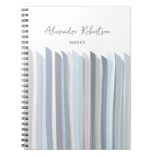 Monogram Name Pastel Stripes White Blue Gray Sage Notebook