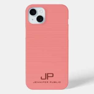 Monogram Name Peach Color Stripes Elegant Modern iPhone 15 Plus Case