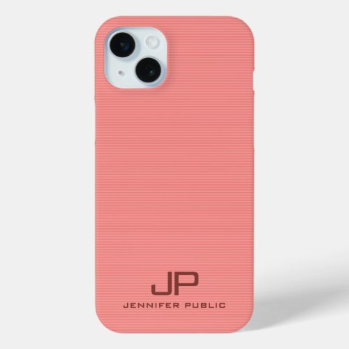 Monogram Name Peach Color Stripes Elegant Modern iPhone 15 Plus Case