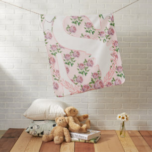 Monogram Name Peach Pink Garland Girly Rose Patten Swaddle Blanket