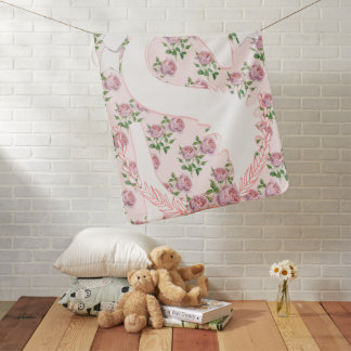 Monogram Name Peach Pink Garland Girly Rose Patten Swaddle Blanket