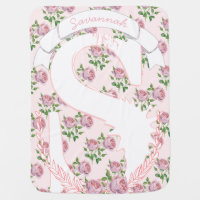 Monogram Name Peach Pink Garland Girly Rose Patten Swaddle Blanket